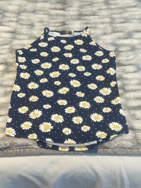 Girls' Navy Daisy Print Tank Top - Sleeveless Floral Summer Tee